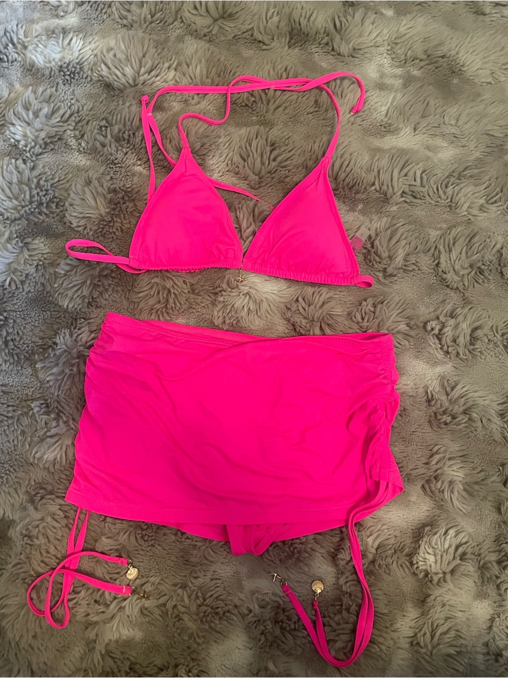 YMI Neon Hot Pink Triangle Bikini Set with Swim Skirt